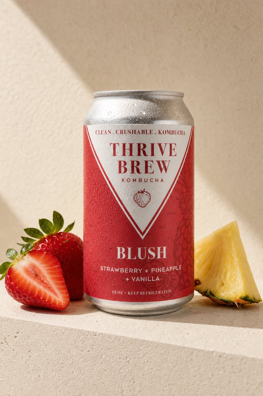 Thrive Brew Blush kombucha single 12 oz can