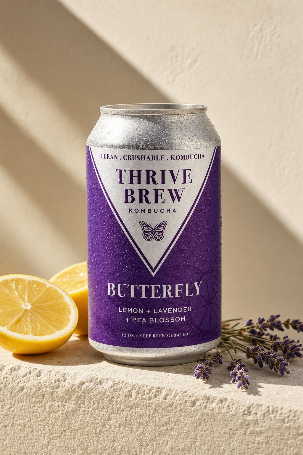Thrive Brew Butterfly kombucha single 12 oz can